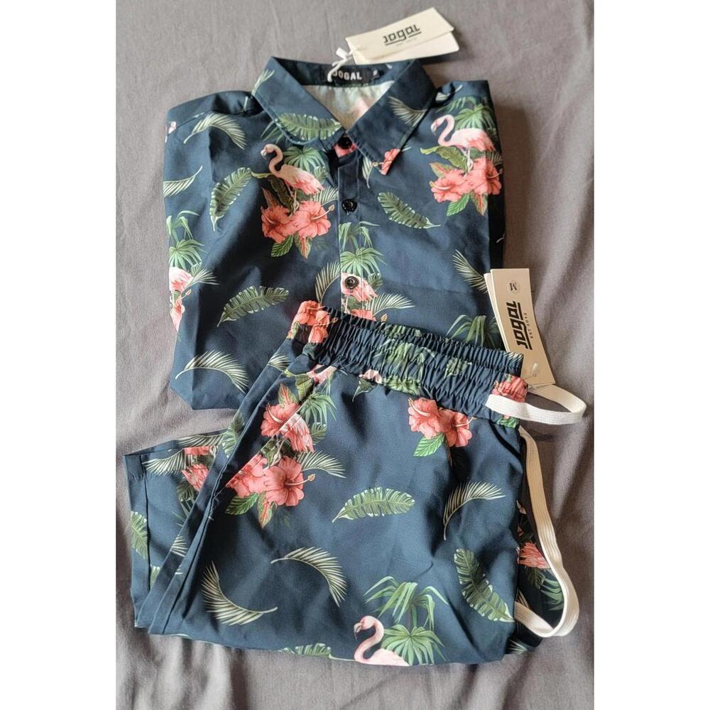 Men's Flower Flamingo Shirt/Shorts Set, Jogal, Size M, New With Tags
